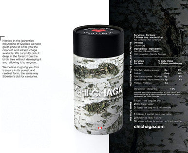 Premium Chaga Mushroom - 30 Tea Bags of 100% Wild Harvested Canadian Chaga Tea