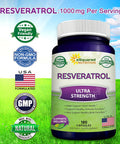 100% Natural Resveratrol - 1000Mg Per Serving Max Strength (180 Capsules) Antioxidant Supplement, Trans-Resveratrol Pills For Heart Health & Pure, Trans Resveratrol & Polyphenols