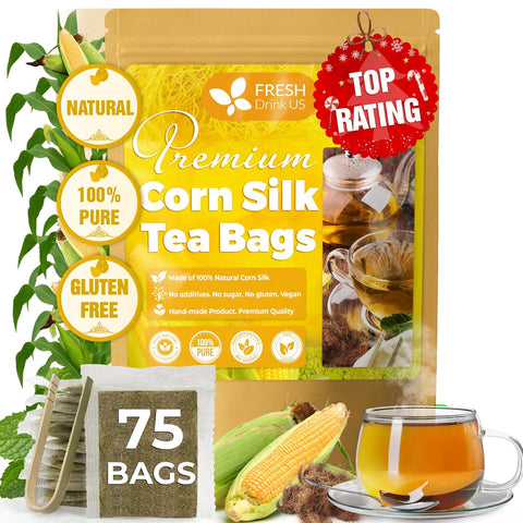 FreshDrinkUS, Premium 75 Mulberry Leaf Tea Bags, 100% Natural & Pure from Mulberry Leaves. Loose Leaf Herbal Tea. Made with Natural Material Tea Bags. No Sugar, No Caffeine, No Gluten, Vegan.