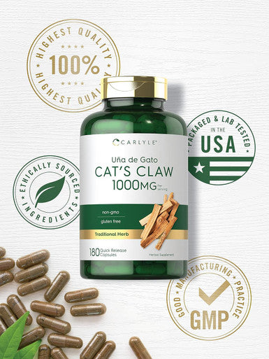 Carlyle Cat's Claw Capsules 1000mg | 180 Count | Uncaria Tomentosa | Non-GMO Gluten Supplement