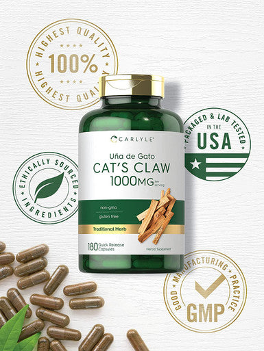 Carlyle Cat's Claw Capsules 1000mg | 180 Count | Uncaria Tomentosa | Non-GMO, Gluten Free Supplement | by Carlyle