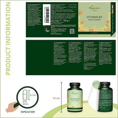 Vitamin B3 Nicotinamide VegaveroÃƒâ€šÃ‚Â® | 500 mg | Flush Free Niacinamide | NO ADDITIVES | 180 Vegan Capsules