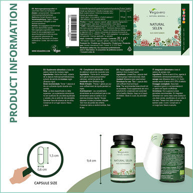 Selenium 100mcg VegaveroÃƒâ€šÃ‚Â® | 100% Natural from Mustard Seeds | Yeast-Free | 180 Vegan Capsules