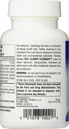 Planetary Herbals Red Clover Cleanser Tablets, 72 Count