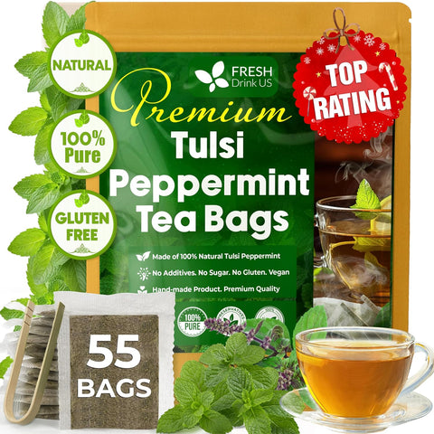 FreshDrinkUS, Premium 50 Mulberry Leaf Tea Bags, 100% Natural & Pure from Mulberry Leaves. Herbal Tea. Made with Natural Material Tea Bags. No Sugar, No Caffeine, No Gluten, Vegan.