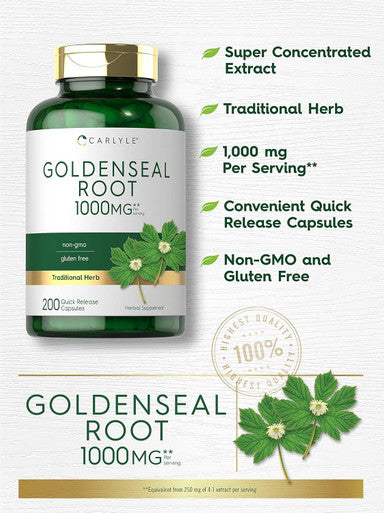 Carlyle Goldenseal Root Capsules 1000mg | 200 Count | Traditional Herb Supplement | Non-GMO Gluten