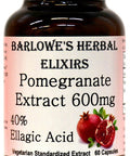 Barlowe's Herbal Elixirs Pomegranate Extract 40% Ellagic Acid - 60 600mg VegiCaps - Stearate Free, Glass Bottle!