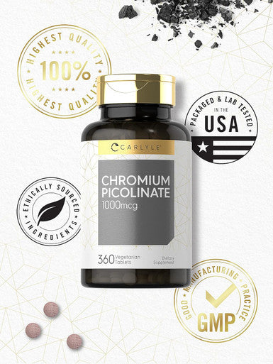 Carlyle Ultra Chromium Picolinate 1000mcg | 360 Tablets | Vegetarian Non-GMO Gluten