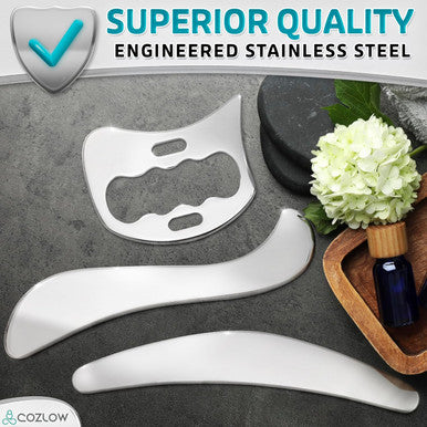 3-In-1 Stainless Steel Muscle Scraper Tool Set For Iastm Therapy - Skin Scraping Massage Tools For Soft Tissue Mobilization - Deep Tissue Gua Sha For Arms, Legs & Back