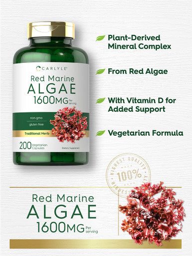 Carlyle Red Marine Algae 1600Mg | 200 Capsules | Vegetarian Supplement | Non-Gmo, Gluten Free