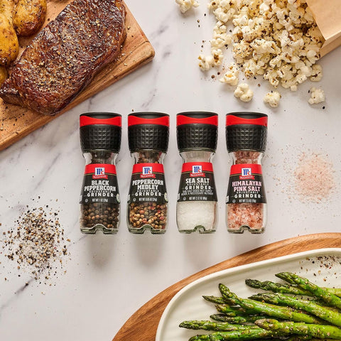 McCormick Grinder Essentials Variety Pack, Non GMO, Varieties Include Black Peppercorn, Himalayan Pink Salt, Peppercorn Medley & Sea Salt, 6.47 oz