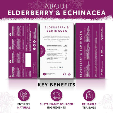 Nutra Tea - Elderberry & Ecea Tea | Elderberry Tea - Immunity Tea | Immune Tea - 20 Tea Bags - Herbal Tea