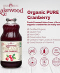Lakewood Organic Cranberry Juice, 32 Fl Oz
