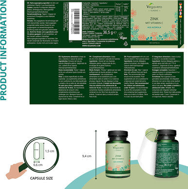 Zinc Bisglycinate VegaveroÃƒâ€šÃ‚Â® | with Natural Vitamin C | 180 Vegan Capsules (6 Months Supply) | 15mg = 150% NRV per Capsule | NO Additives