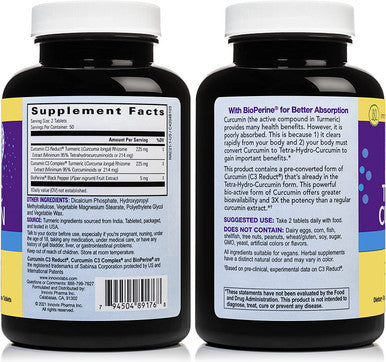 InnovixLabs Curcumin Turmeric w/ C3 Reduct C3 Complex BioPerine Black Pepper for Higher Absorption 100 TimeRelease Tablets 95 TetraHydroCurcumin Turmeric Curcumin Supplement