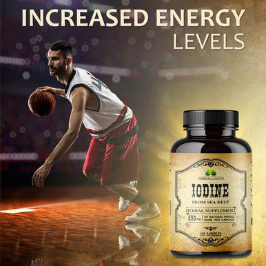 HERBALICIOUS Iodine Sea Kelp Natural Iodine Pure Healthy Thyroid Support Natural Antioxidants Thyroid Support With Iodine Metabolism Energy Immune Booster - 100Caps