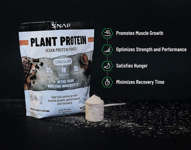 Snap Supplements Organic Plant Based Vegan Protein Powder Nitric Oxide Boosting Protein Powder Vanilla Bean BCAA Amino Acid for Muscle Growth Performance Recovery 30 Servings Chocolate
