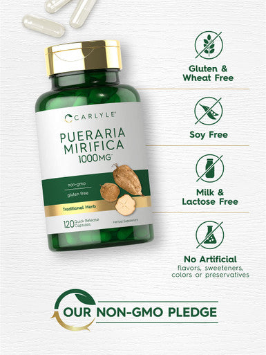Pueraria Mirifica Capsules 1000Mg 120 Capsules Non-Gmo and Gluten Free By Carlyle