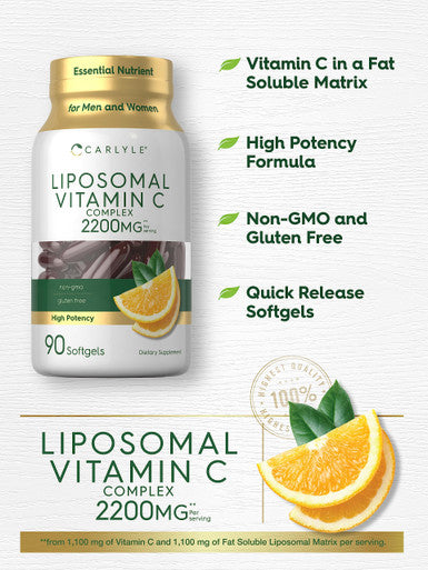Carlyle Liposomal Vitamin C 2200Mg 90 Softgels High Potency Formula Non-Gmo Gluten Free