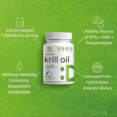 Deal Supplement Antarctic Krill Oil 1000mg Per Serving 240 Softgels Mercury No Fishy Taste Rich in Omega-3s EPA DHA Astaxanthin & Phospholipids Non-GMO No Gluten