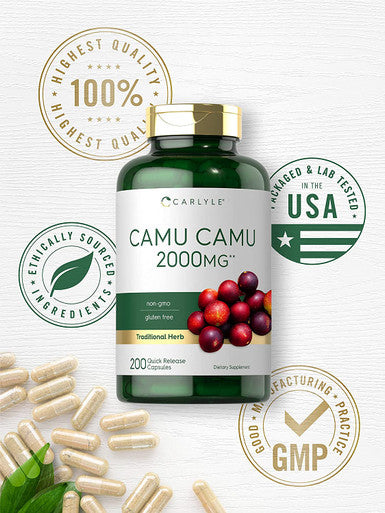 Carlyle Camu Camu Capsules 2000mg | 200 Count | with Vitamin C | Non-GMO, Gluten Free