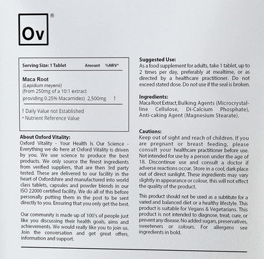 Maca Tablets | Extra Strength 2500mg Supplements Pills for General Energy & Vitality | Oxford Vitality