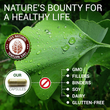 HERBALICIOUS Ginkgo Biloba Capsules - Daily Natural Nootropic Supplement To Support Mental Clarity, Focus, Memory Boost, Stress Relief, Heart And Brain Health&Energy Booster For Men And Women 100Pcs