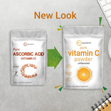 Micro Ingredients Pure Vitamin C Crystal Powder (Water Soluble Vitamin C 1000mg Per Serving) 1 KG (2.2 Pounds) Immune Vitamins and Strong Antioxidant Pure Ascorbic Acid Powder Supplement