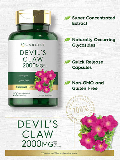 Carlyle Devils Claw | 200 Capsules | Concentrated Root Extract | Non-GMO, Gluten Free Supplement