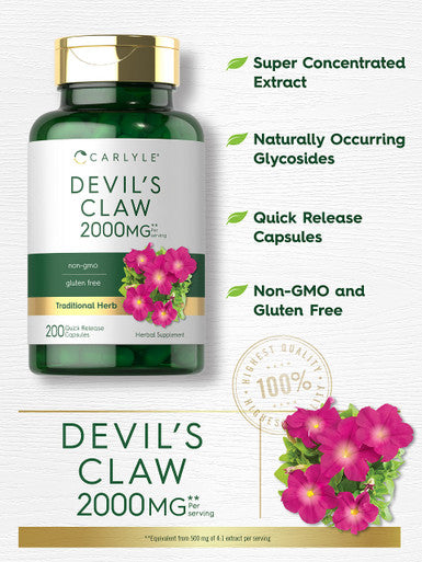 Carlyle Devils Claw 2000 Mg | 200 Capsules | Concentrated Root Extract | Devils Claw Herbal Supplement | Non-Gmo, Gluten Free Sup