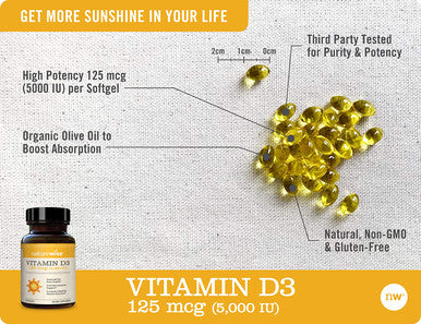 NatureWise Vitamin D3 5000iu 125 mcg Gluten Free in ColdPressed Organic Olive Oil No Artificial Color 90 Count Pack of 1
