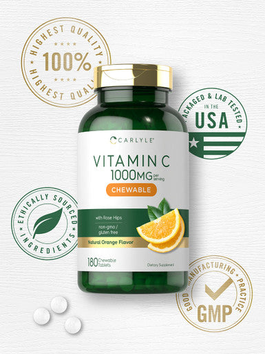 Carlyle Vitamin C Chewables | 1000Mg | 180 Chewable Tablets | Vegetarian, Non-Gmo, Gluten Free Supplement