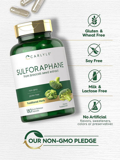 Carlyle Sulforaphane from Broccoli Seed Extract 180 Capsules Traditional Herbal Supplement Non-GMO and Gluten Free Formula