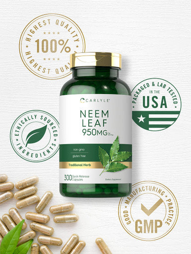 Carlyle Neem Leaf | 950Mg | 300 Powder Capsules | Non-Gmo And Gluten Free Formula | Value Size | Traditional Herbal Supplement |