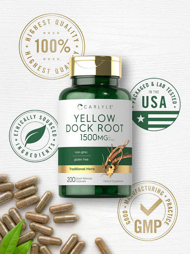 Carlyle Yellow Dock Root Capsules 1500mg | 200 Count | Non-GMO Gluten | High Potency Formula | Traditional Herb