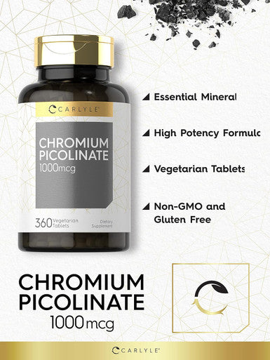 Carlyle Ultra Chromium Picolinate 1000mcg | 360 Tablets | Vegetarian Non-GMO Gluten