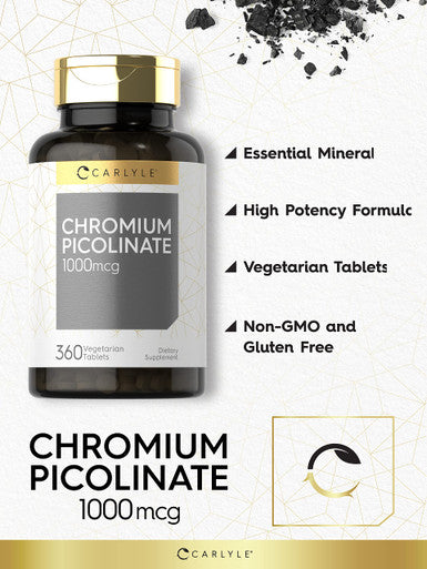 Ultra Chromium Picolinate 1000Mcg | 360 Tablets | Vegetarian, Non-Gmo, Gluten Free | By Carlyle