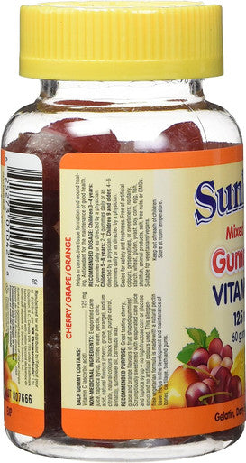 Sunkist Vitamin C, Gummy, Mixed Fruit Flavour, 125 mg, 60 Count