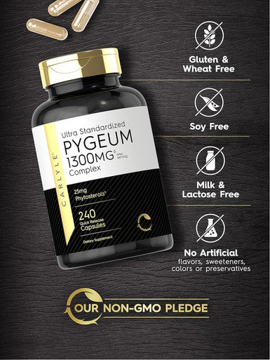 Carlyle Pygeum Standardized 1300mg | 240 Capsules | Non-GMO Gluten | Africanum Bark Extract Supplement