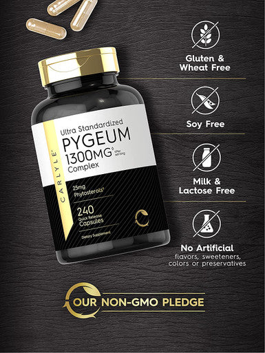 Pygeum Standardized 1300Mg | 240 Capsules | Non-Gmo, Gluten Free | Pygeum Africanum Bark Extract Supplement | By Carlyle
