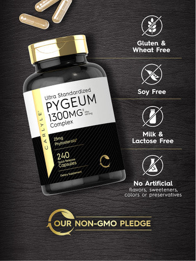 Pygeum Standardized 1300Mg | 240 Capsules | Non-Gmo, Gluten Free | Pygeum Africanum Bark Extract Supplement | By Carlyle