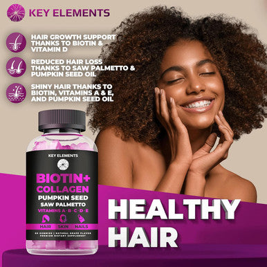 Hair Skin And Nails 10000Mcg Biotin Gummies & Collagen Gummies - Biotin Vitamins Gummies For Hair Growth Pumpkin Seed Oil, Saw Palmetto Extract & Vitamins A B6 C D E - Biotin And Collagen Supplements