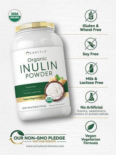 Carlyle Organic Inulin Powder 48oz | Fiber Supplement from Jerusalem Artichoke | for Probiotic Health | Vegan, Vegetarian, Non-GMO, Gluten Free