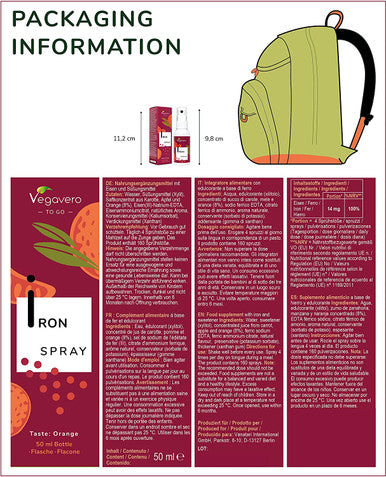 Iron Spray Vegavero | 14mg | High Absorption Form | Without Sugar | 50 ml | Natural Orange Flavour | Vegan