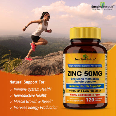 Zinc 50mg Supplement 120 Vegetarian Capsules, Zinc Highly Absorbable Supplements for Immune Support System, Gluten Free Zinc Supplement