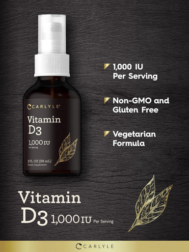 Carlyle Vitamin D3 1000IU Liquid Spray | 4 FL Oz (2 x 2 fl oz) | 2 Pack | Vegetarian Non-GMO Gluten Supplement