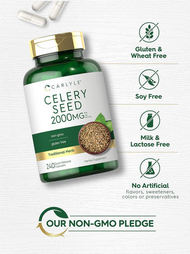 Carlyle Celery Seed Extract Capsules | 2000mg | 240 Count | Traditional Herb Supplement | Non-GMO and Gluten Formula