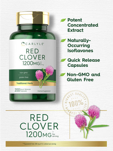 Carlyle Red Clover Capsules 1200Mg | 200 Count | Trifolium Pratense | Non-Gmo, Gluten Free | Red Clover Blossom Extract Supplemen