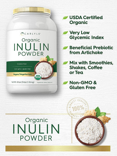 Carlyle Organic Inulin Powder 48oz | Fiber Supplement from Jerusalem Artichoke | for Probiotic Health | Vegan, Vegetarian, Non-GMO, Gluten Free
