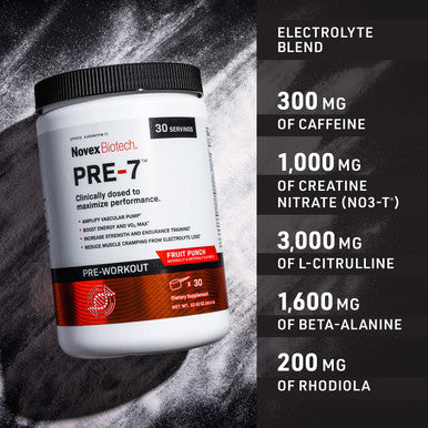 Novex Biotech Pre-7 Pre-Workout Powder Best Preworkout For Men - Boost Energy, Focus, And Vo2 Max, Increase Strength And Endurance Training, Support Hydration During Prolonged Exercise*